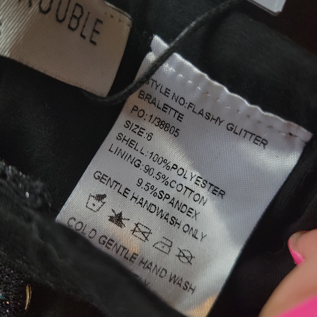 Luck & Trouble Nwt Black Square Neck Flashy Glitter Dance Bralette Juniors Sz 6 — image 7 of 7